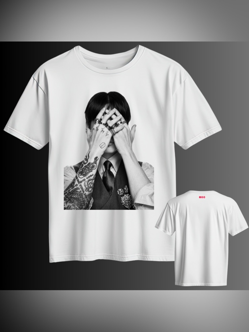 BTS arirang merch concert White Graphic T-Shirt with Black Photographic Print